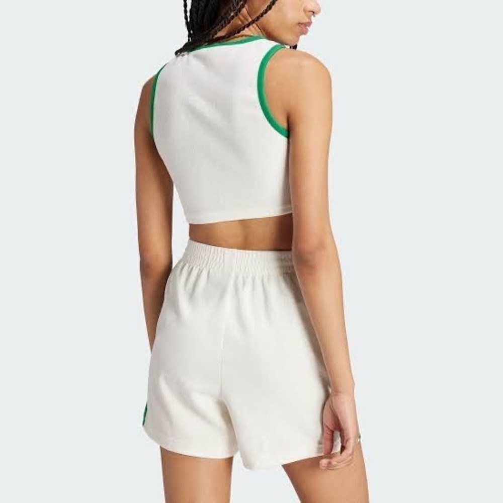 Kyodan Womens White Green Contrast Trim Ribbed Activewear Crop Top Tank Size L